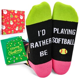 Zmart Christmas Gifts Socks for Women - Secret Santa Socks Xmas Stocking Stuffers for Her Mom, Softball Gifts with Greeting Card
