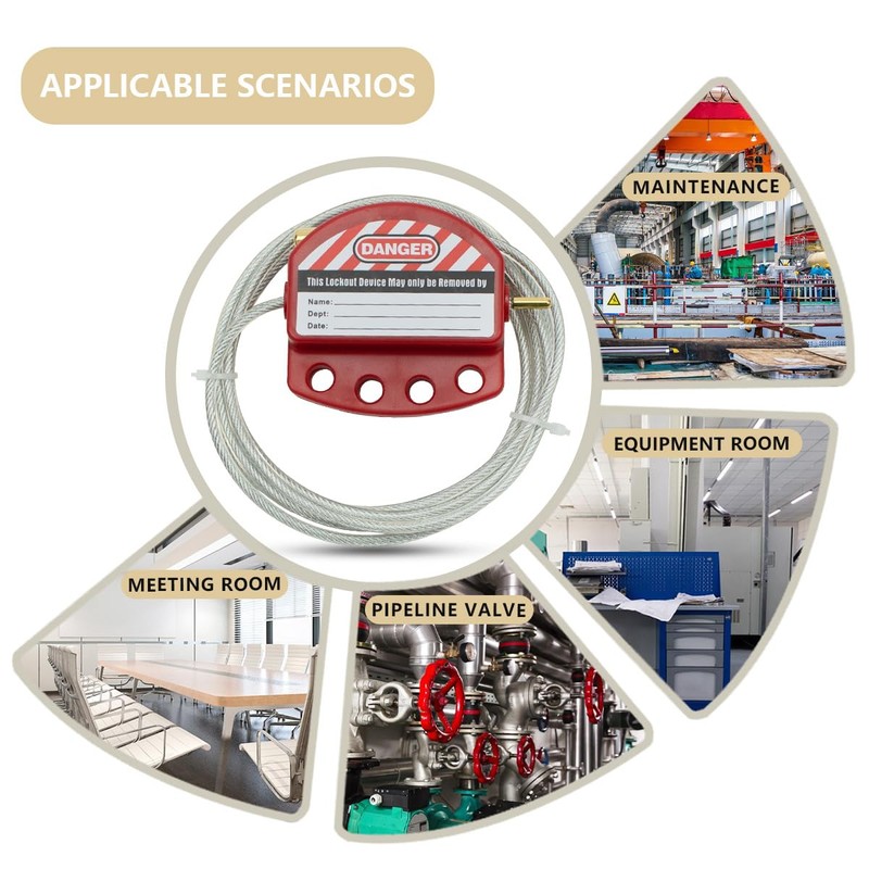 Bwintech 2 Pcs Red Adjustable Lockout Tagout Steel Cable for