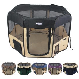 EliteField 2-Door Soft Pet Playpen (2 Year Warranty), Exercise Pen, Multiple Sizes and Colors Available for Dogs, Cats and Other Pets (62" x 62" x 30"H, Black+Beige)