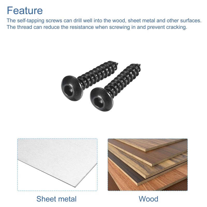uxcell Hex Socket Self Tapping Screws, M4 x 20mm Carbon
