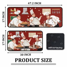 Chef Kitchen Rugs and Mats Non-Slip, Washable, Stain and Fade Resistant, Suitable for Anti Fatigue Kitchen Mat Set of 2 Chef Kitchen Decor 17 x47+17"x30"