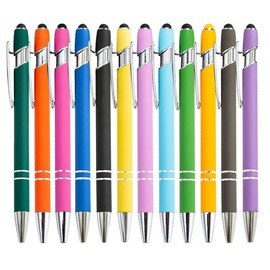 PASISIBICK 12 Pieces Ballpoint Pen with Stylus Tip, Metal Stylish Stylus Pen for Rainbow Rubberized Soft Touch Screens, 2 in 1 Stylus Ballpoint Pen 1.0 mm Black Ink(Pack of 12)