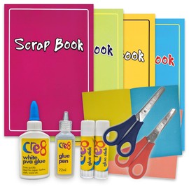 ihoot Scrapbook Accessories Bundle - Scrapbooking Supplies for Adults and Kids, Arts & Crafts Junk Journal Supplies - 4X Coloured Paper Scrapbooks Plus Set of 4 Glues and 2 Pairs of Craft Scissors