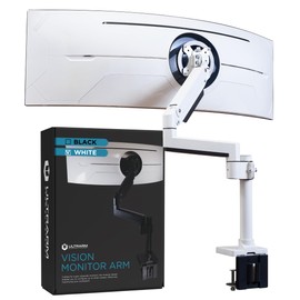 ULTRARM Heavy Duty Monitor Arm for Ultrawide Monitors up to 57" and 44 lbs, Single Desk Stand, Pneumatic Height Adjustable, Modular Extension Arms - Max VESA 100x100, White, MA20PW-S