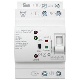 Mini ATS Automatic Transfer Switch 2P 63A 110V, Dual Power Auto/Manual Changeover for Generator/UPS/Solar – DIN Rail Mounted Uninterruptible Power Controller for Home RV Backup, 50/60Hz CE Certified