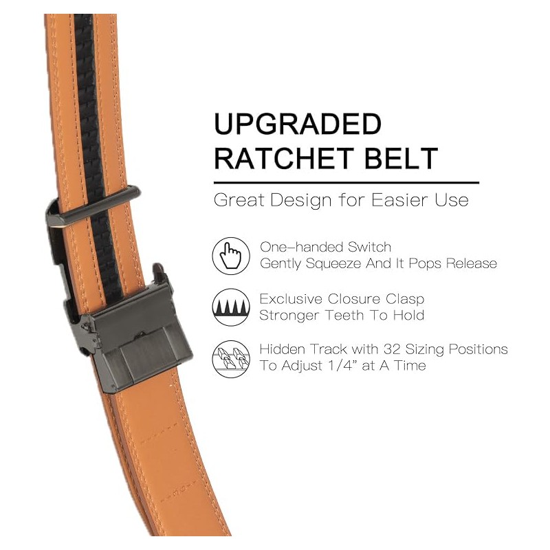 white deer Men's Ratchet Leather Belt Without Holes Automatic Closure