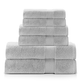 One Thousand Reasons Zero Twist Bathroom Towel Set - Luxury Bath Towel Sets for Bathroom, Hands, and Washcloths - Quick Dry and Absorbent - 6 Pieces, 1 Stripe, Stone