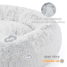 Bedsure Calming Dog Bed for Extra Large Dogs - Donut Washable Large Pet Bed, 45 inches Anti-Slip Round Fluffy Plush Faux Fur Dog Bed, Fits up to 125 lbs Pets, Frost Grey