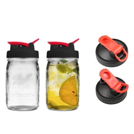2 Pack Wide Mouth Flip Cap Mason Jar Lids for Mason Jars - Airtight Sealing, Leak-Proof Design, and Convenient Pouring Spout (Jars Sold Separately) (Red Black)