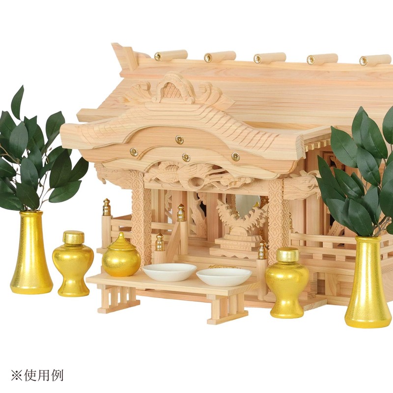 やまこう 神具セット 黄金神具 金ちりめん 7点 セット 小 榊立て 瓶子 水玉