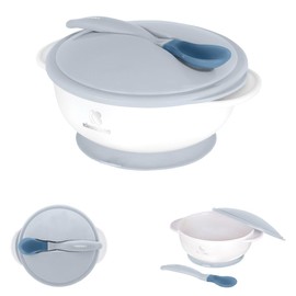 Kikkaboo Baby Dinner Bowl 250 ml Spoon with Heat Sensor Warming Bowl Lid Blue