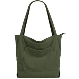Corduroy Tote Bag for Women Girl, Large Corduory Shoulder Bag, Canvas Handbag Shopping Bag with Pocket Zipper for Work Travel