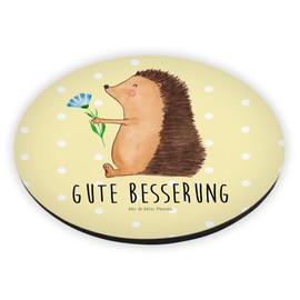 Mr. & Mrs. Panda Round Magnet Hedgehog Flowers - Gift, Sick, Funny Sayings, Hospital, Motif Magnets, Good Mood, Fridge Magnet, Animal Motifs