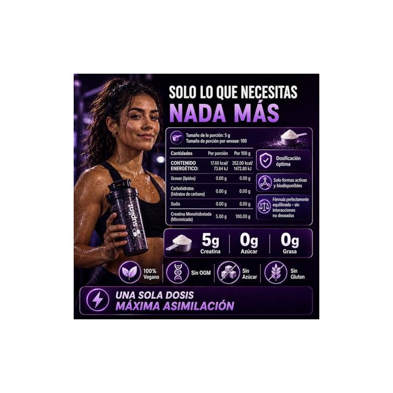 Creatina Monohidratada Micronizada 200 Mesh Suplemento Deportivo Polvo 500 100