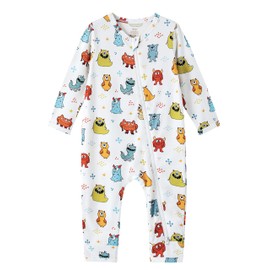 BambooBud Pajamas for Baby Unisex Sleepers NewBorn Infant Footed Zipper Viscose from Bamboo Rompers, White/Little Monster, NewBorn