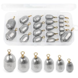 Realure 20 Pcs Fishing Weights Set 6 Sizes Sea Fishing Weights 4g 7g 10g 14g 20g 28g Pure Iron Sinker Weights Fishing for Saltwater Freshwater with Box