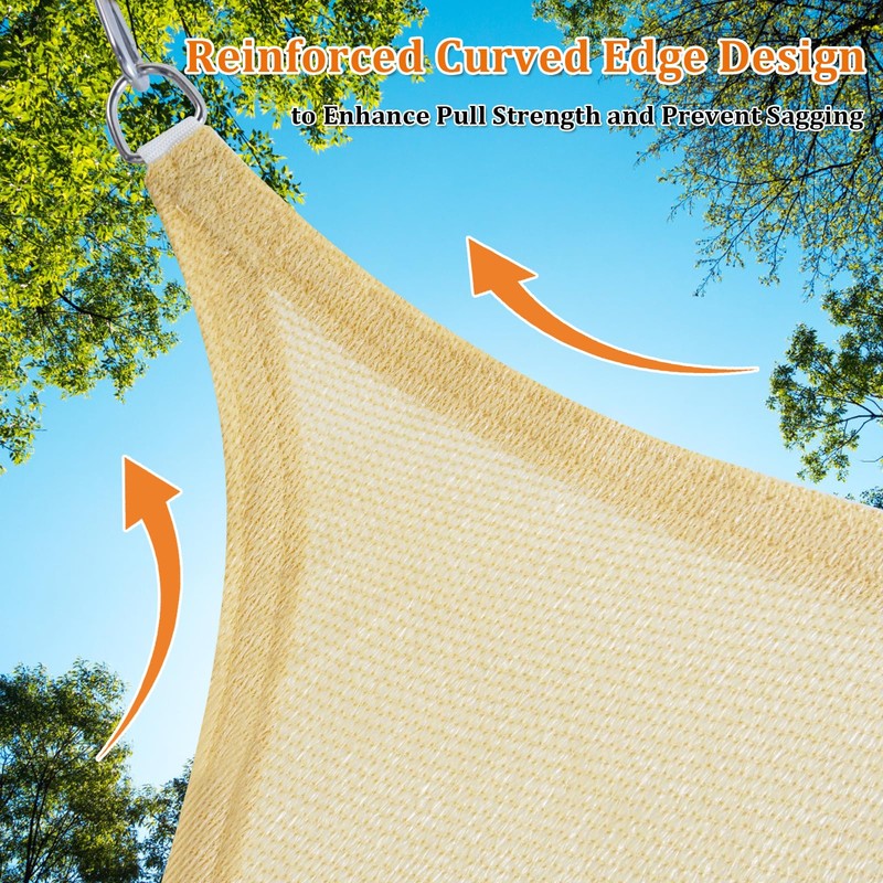Shade&Beyond Rectangle Sun Shade Sail 12'X16' Permeable Canopy Sand for