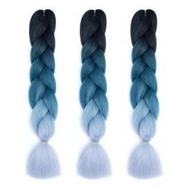 Ombre Gray Braiding Hair Extensions for Women 3 Packs 100g/Pack 24Inch High Temperature Ombre Jumbo Synthetic Braiding Hair for Twist Crochet Braids (C19)