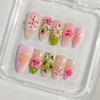 Handmade Press on Nails Almond Medium 3D Floral French Tip