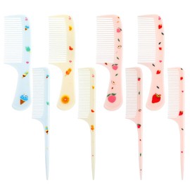 Kifmurase 8 Pcs Cute Hair Comb Set, Toddler Tiny Hair Comb Rat Tail Baby Combs Pink Strawberry Baby Hairs Brush Plastic Parting Combs for Girls Curly Straight Long Hairs