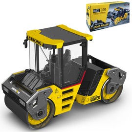 Qcar 1/50 Scale Metal Double-Drum Roller Toy, Metal Construction Vehicles Road Roller Model Toy, Outdoor Sandbox Car Toys, Birthday Gift Toddler Boy Kid Child