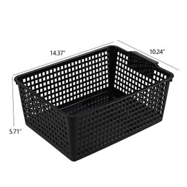 Waikhomes Plastic Storage Baskets for Organizing, Pack of 4 (Black)