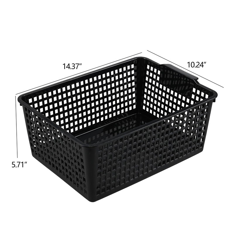 Waikhomes Plastic Storage Baskets for Organizing, Pack of 4 (Black)