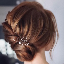 Allereya Crystal Pearl Wedding Hairpins Barrette Rhinestone Pearl Flower Hair Pins Barrette Silver CZ Pearl Bling Bridal Head Clip Pins Bridal Hair Accessories for Women and Girls (Silver E)