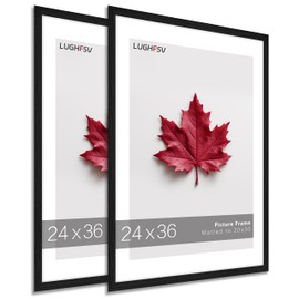 LUGHFSV 24x36 Large Picture Frame for Wall, Display Poster 20 x 30 with Mat or 24 x 36 Without Mat, Vertical or Horizontal Wall Hanging Large Poster Frame for Photo and Posters (Black, 24X36-2P)
