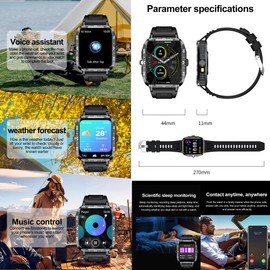 SGDDFIT 1.95 Inch AMOLED Large Men's Smartwatch with Phone Function, Torch, 5 ATM Waterproof Sports Watch with Bluetooth Calls, Fitness Watch with Sleep Monitor, Smart Watch for iOS Android (Black)