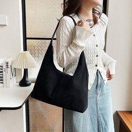 Macayda Handbag Women's Tote Bag Suede Shopper Bag Women's Large Vintage Slouchy Hobo Bag Tote Handbag Girls, black