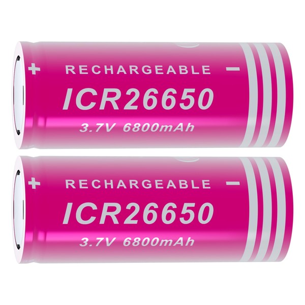 PAOWANG 26650 Rechargeable Battery 6800mAh Flat Top 2 Pack 3.7Volt