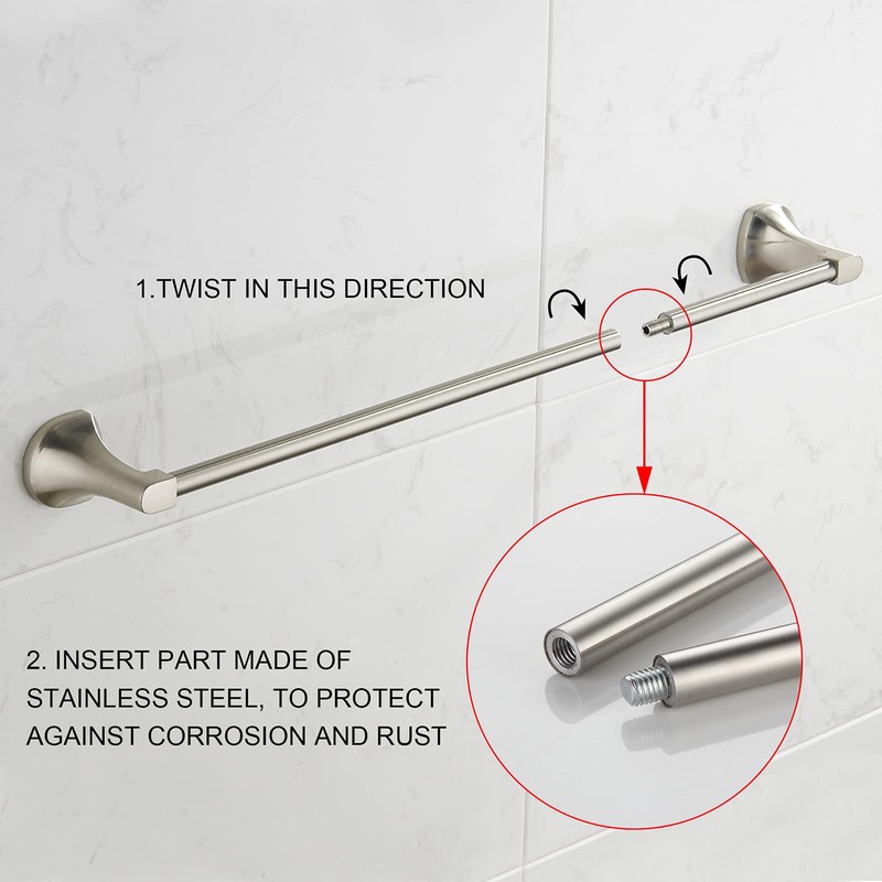 BGL Bathroom Hardware Set Brushed Nickel Adjustable Expandable Towel Bar