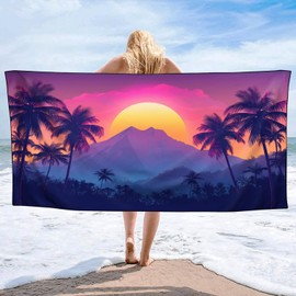 OHTMTHO Sunset Palm Trees Beach Towel Oversized 36"x72" Quick Dry Microfiber Towels Pool Accessories Cruise Essentials Vacation Gifts Summer Must Haves for Swimming Camping Travel