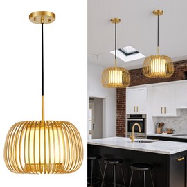 Gold Chandeliers Ceiling Light Fixture, 13.7" Modern Chandelier Drum Metal Frame Pendant Light, Adjustable Hanging Chandelier for Over Table Dining Room Kitchen Island Living Room Entryway