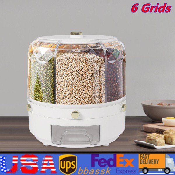 Unbranded 360° Rotatable Cereal Grain Dispenser Storage Box Kitchen Rice Container