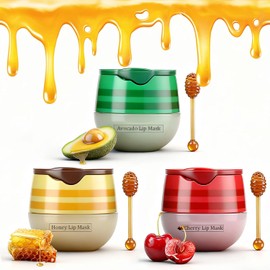 Charm Kiss Bálsamo Labial De Abeja Con Miel(3 Unidades), Mascarilla Hidratante De Aguacate Y Propóleo, Exfoliante Hidratante Para Prevenir La Sequedad Y Las Grietas, Mascarilla Para Dormir Que Reduce