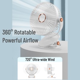 srdmuph Desk Fan Clip On with Lights USB Rechargeable 2400mAh 5 Level Speed Air Flow Portable Personal Fan 6inch Camping Home Travel Indoor Outdoor (Blue)