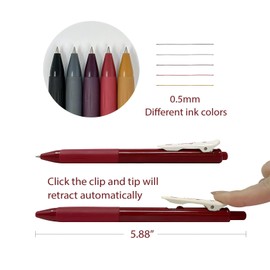 allydrew Multi-Color Retractable Gel Pen Set (5 pack), 0.5mm Fine Point, for Writing, Journaling, Drawing, Home and Office, Neo-Classic