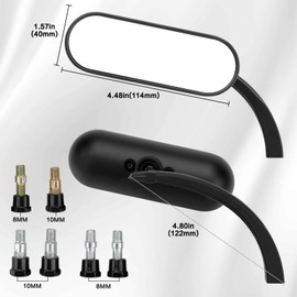 RIDLOG Universal Motorcycle Oval Mirrors with Long Stems, Fit for Honda Kawasaki Suzuki, 360 Degree Adjustable 8MM 10MM Mini Oval Rearview Mirrors Sportster Street bike Cruiser (Black)