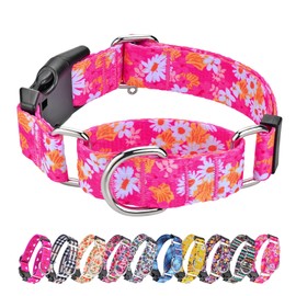 Hikiko Martingale Collar for Dogs Cute Floral Dog Collar for Small Medium Large Dogs Spring Summer Daisy Dog Collars for Girl Female Pet (Hot Pink Flower,Large)