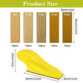 Micro Sander Kit with 50PCS Sand Paper, 80 to 400 Grit Wet Dry Detail Sandpaper, 90X 30mm Sandpaper Sheets, Finger Sander for Crafts Wood Finishing Metal Polishing(80/120/180/240/400)