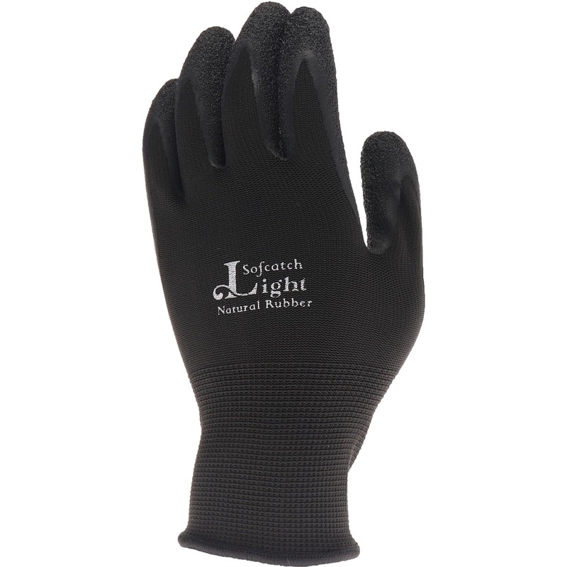 A-435 Sofcatchlite Natural Rubber Backless Gloves, 10 Pairs, Black, L