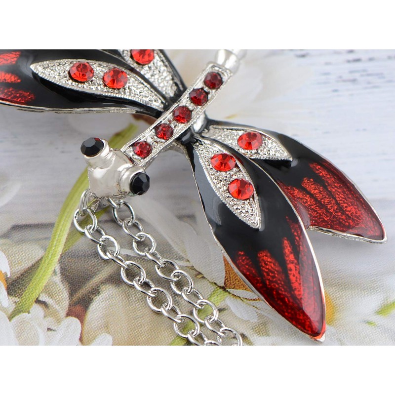 Alilang Red Dragonfly Pendant Splendid Enamel Ruby Necklace