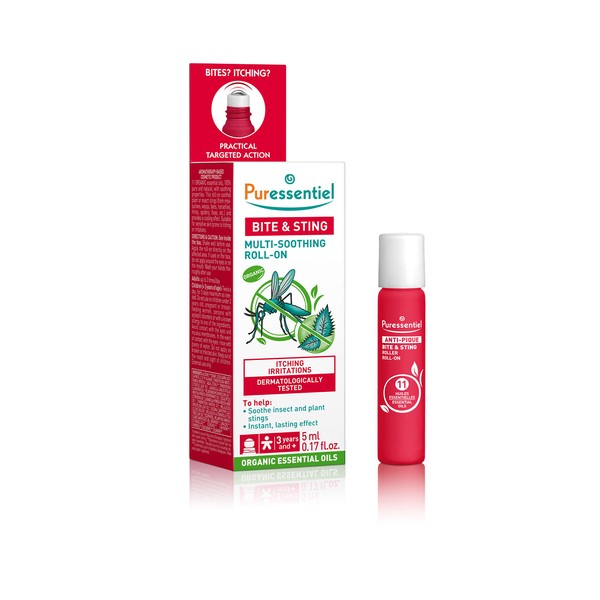 Puressentiel Bite & Sting Relief Roll-On 5 ml – Instant & Lasting Effect - Mosquito Bites, Insect Bites, Bee, Wasp & Nettle Stings – 100% Natural – Bite, Sting & Itch Soothing Properties - Pocket Size