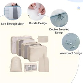 CLUES 8 Set Packing Cubes for Suitcases, Travel Luggage Packing Organizers with Laundry Bag, Compression Storage Shoe Bag, Clothing Underwear Bag, Travel Essentials for Carry On (Light Blue)