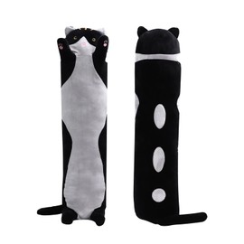 WUYU Lovely Plush Cat Doll Cute Cartoon Soft Stuffed Kitten Pillow Long Throw Sleeping Pillow Doll Toy Gift for Kids Girlfriend Multiple Size (Black, 90cm/35.4in)