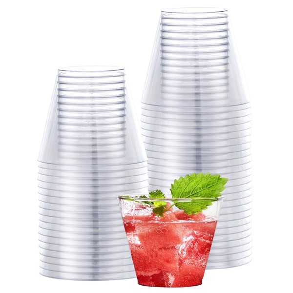 bUCLA 100 PCS Clear Plastic Cups - 9 Oz Clear Disposable Cups - Reusable Exquisite Disposable Clear Cups for Party Daily Use