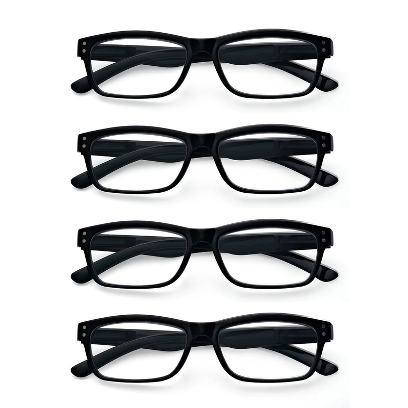 ALWAYSUV 4 Stück Schwarz Federn-Scharnier Lesebrille Klassische Lesehilfen Sehhilfen Brille