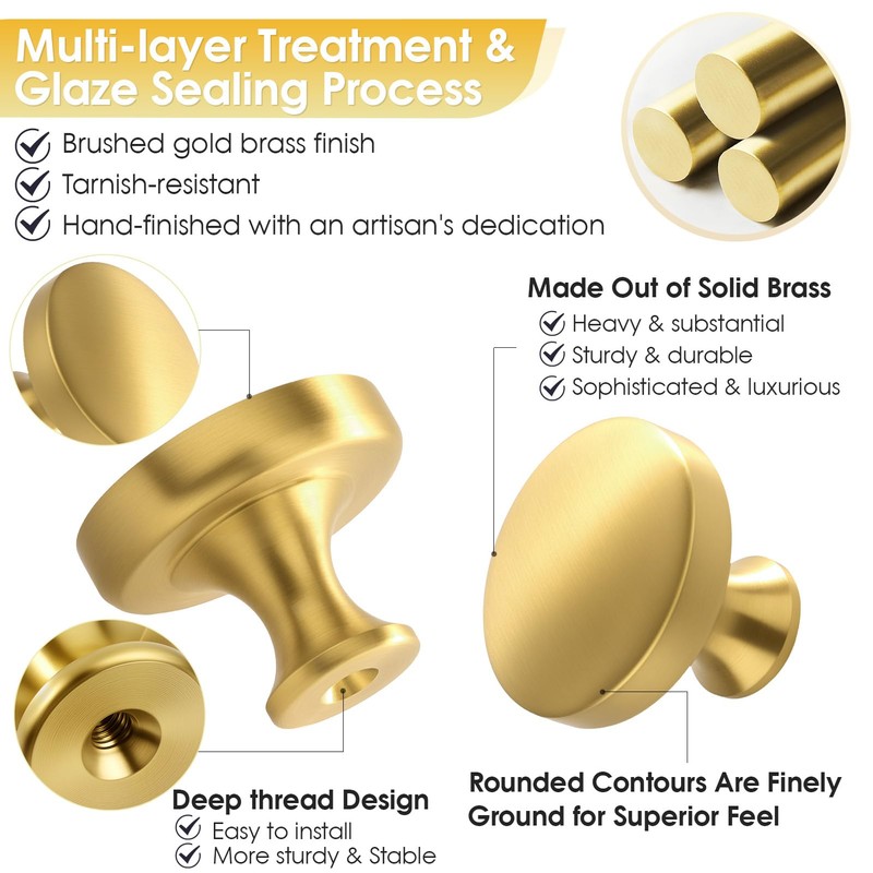 GRANTENOV Solid Brass Cabinet Knobs 1-3/8 inch (35 mm) Diameter